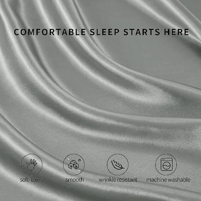 Cloth Fusion Satin Bedsheet for King Size Bed, Satin Sheet 108"X108"  (Silver)